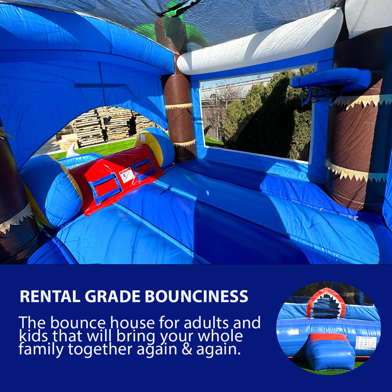 HeroKiddo Ocean Shark Inflatable Water Slide Bounce House Combo (with